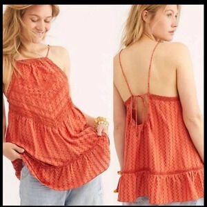 Free People Eliza Tunic Burnt Orange Women’s Halter Top Tie Back Size Small